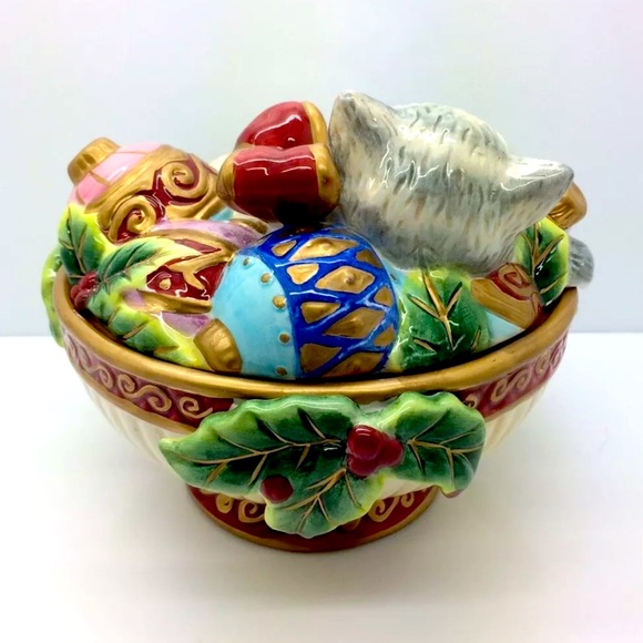 FITZ FLOYD Christmas Kitten Bowl Candy Dish Rare!! - Picture 5 of 13